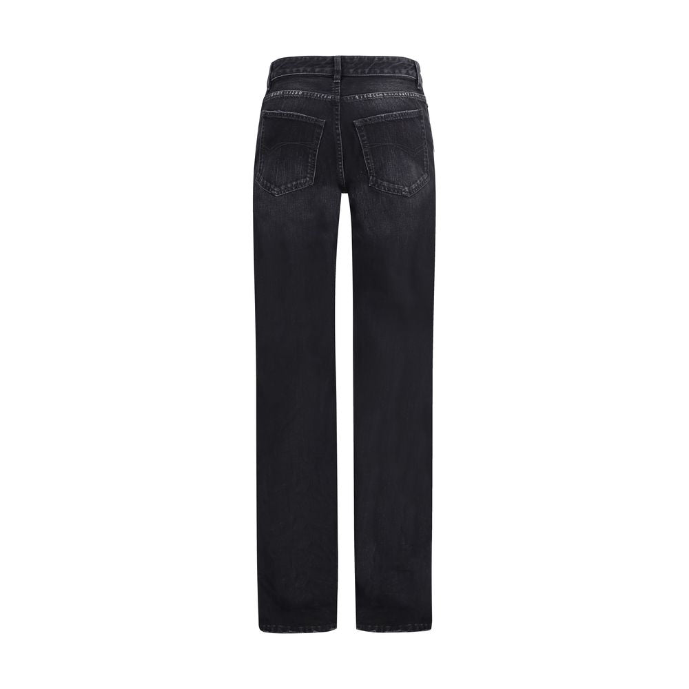 Black Cotton Relaxed Fit JeansThe Cotton Denim Jeans feature a faded, worn-in look with a slightly crinkled finish. With a mid-rise waist, hidden zip fly, five belt loops, and five pockets, they combine casual style and practicality in a versatile piece.