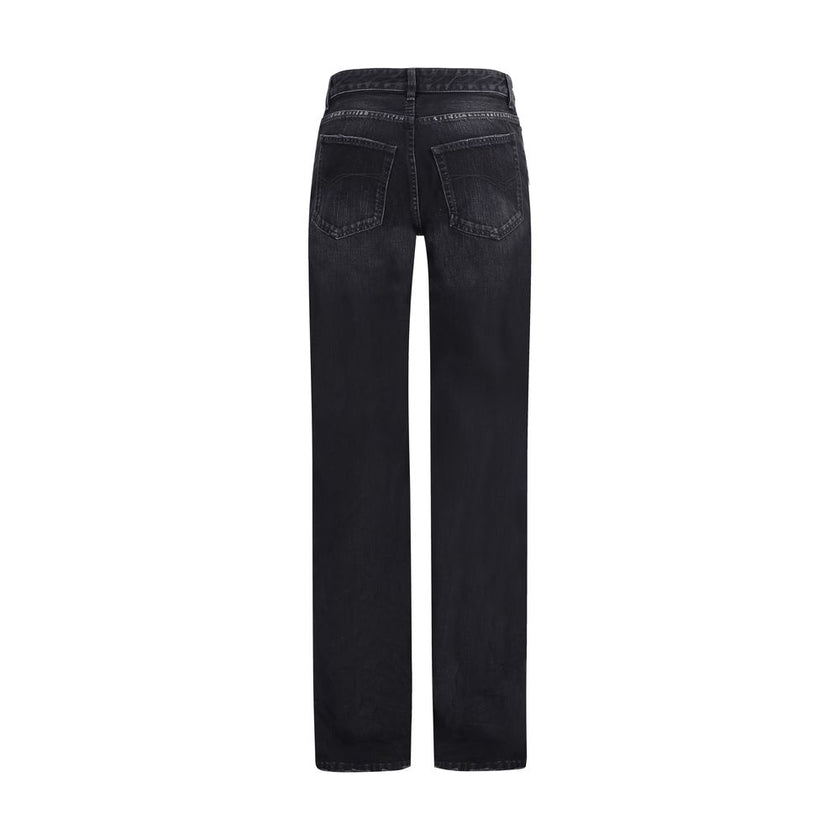 Black Cotton Relaxed Fit JeansThe Cotton Denim Jeans feature a faded, worn-in look with a slightly crinkled finish. With a mid-rise waist, hidden zip fly, five belt loops, and five pockets, they combine casual style and practicality in a versatile piece.
