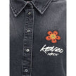 Black Denim ShirtThe Kenzo x Futura 2000 Japanese stone bleach wash denim shirt features a classic collar, single-breasted closure, button cuffs, and Futura 2000 Boke Flower embroidery on the chest, complemented by a logo label on the back. Season: AW25 F
