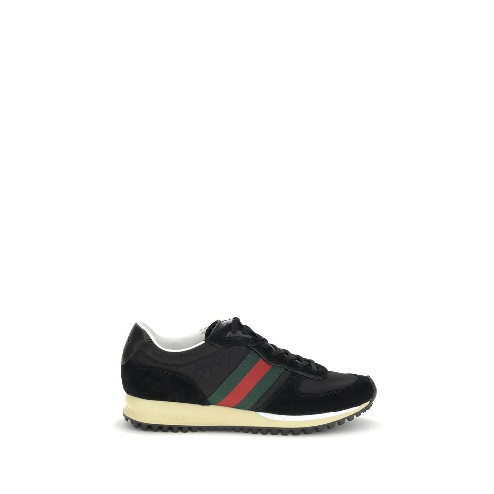 Black Polyamide Athletic SneakersThe Nora Sneakers by Gucci combine sporty heritage and contemporary style. Crafted from black Original GG canvas with suede trim and GG nylon inserts, they feature the iconic green and red Web stripe on the sides. The rubb