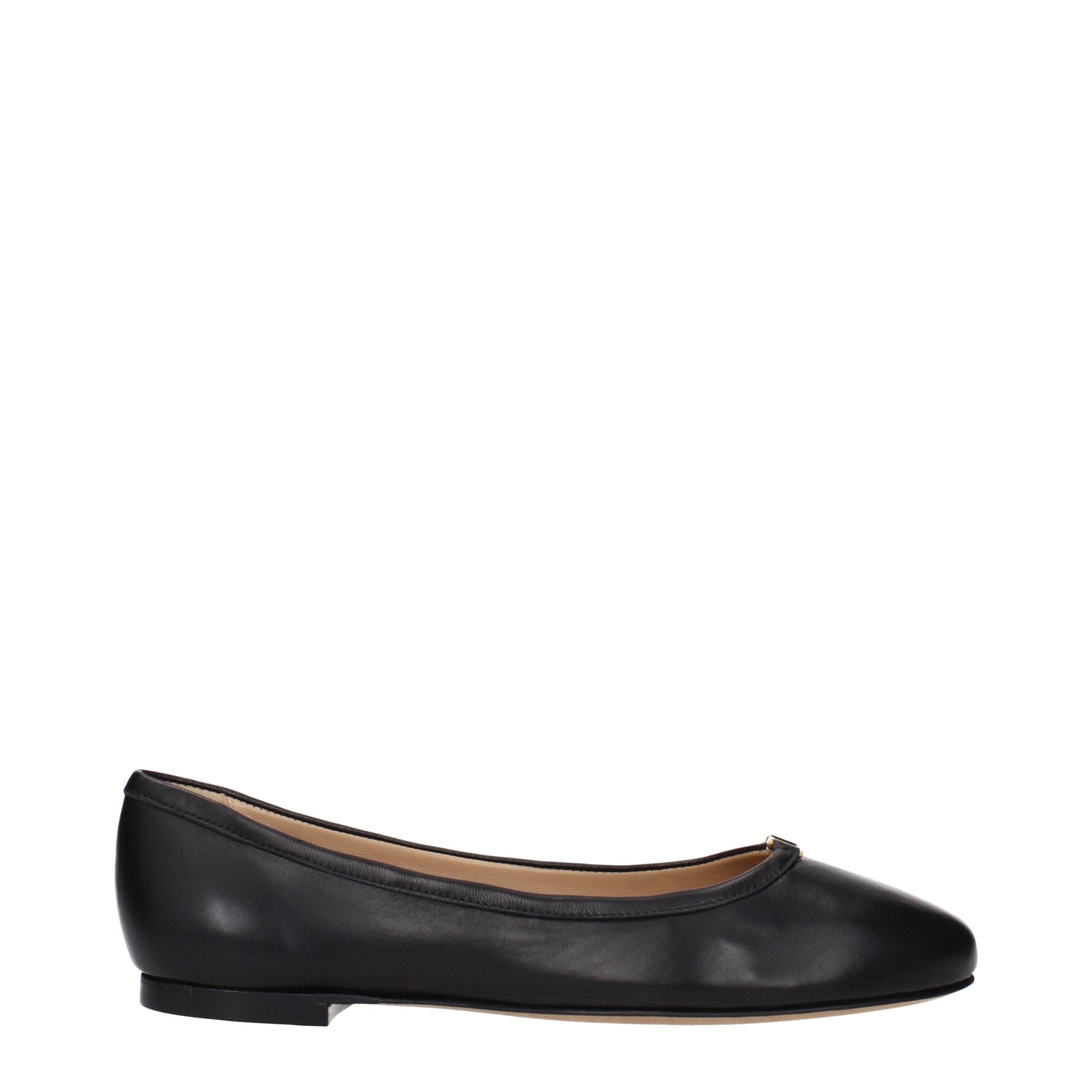 Schwarze Lederballerinas mit Vorderdetail