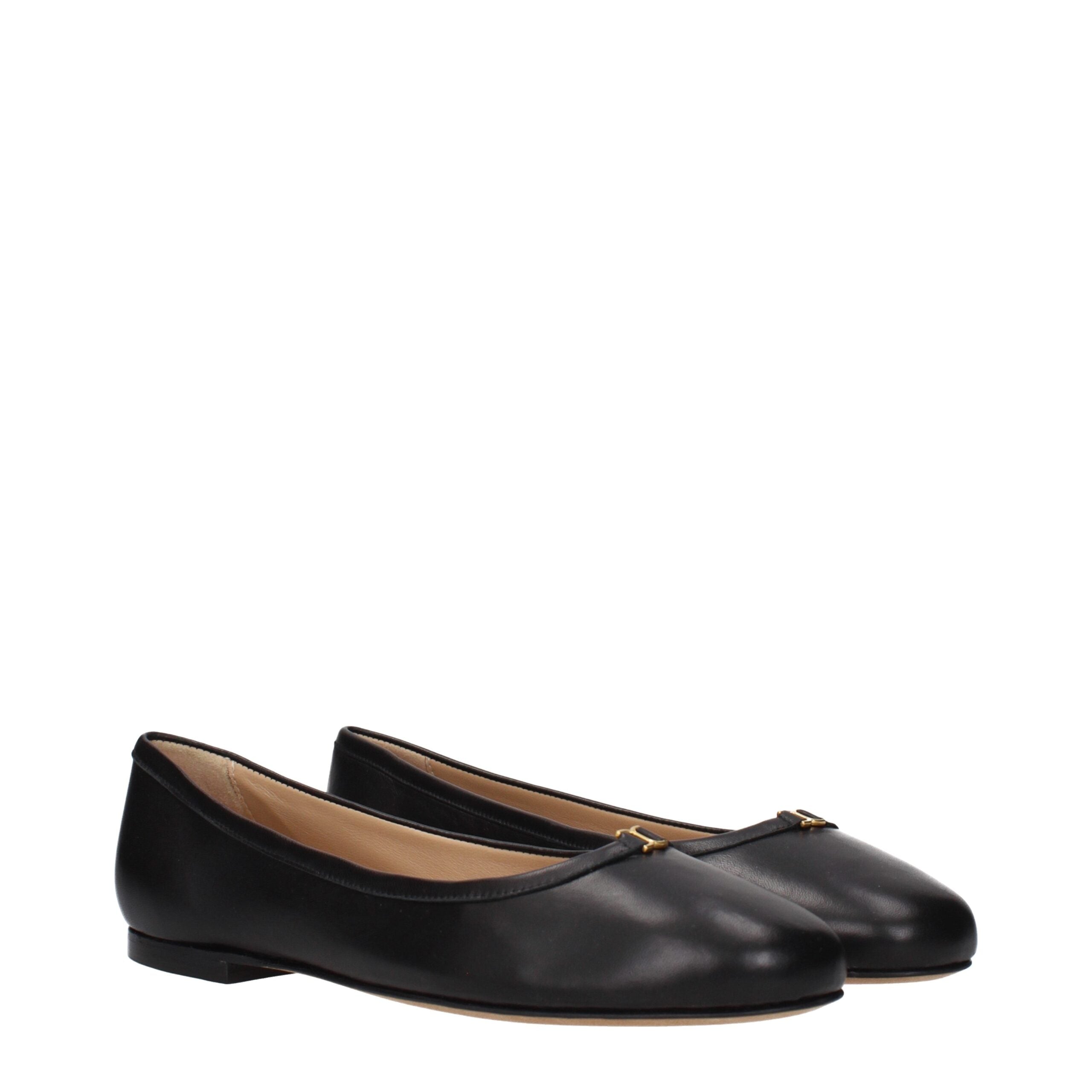 Schwarze Lederballerinas mit Vorderdetail