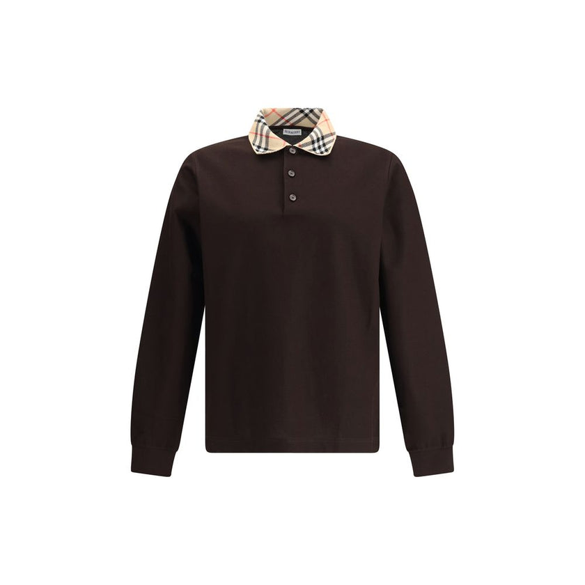 Brown Cotton Polo ShirtPiqué polo by Burberry balances comfort and refinement. The knitted collar with the iconic Burberry Check motif adds a distinctive touch, while the three-button front closure, ribbed cuffs, and side slits at the hem make the piece v