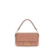 Multicolor Calf Leather Bos Taurus Shoulder BagThe Fendi Baguette Bag is crafted from pink calfskin leather with an embossed FF motif. It features a flap with magnetic closure and FF logo, a tone-on-tone nappa leather-lined interior with zip pocket, and v