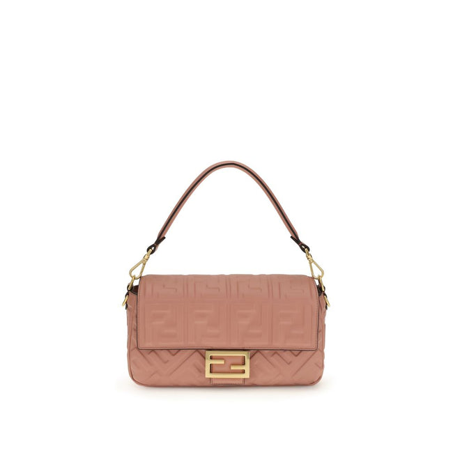 Multicolor Calf Leather Bos Taurus Shoulder BagThe Fendi Baguette Bag is crafted from pink calfskin leather with an embossed FF motif. It features a flap with magnetic closure and FF logo, a tone-on-tone nappa leather-lined interior with zip pocket, and v