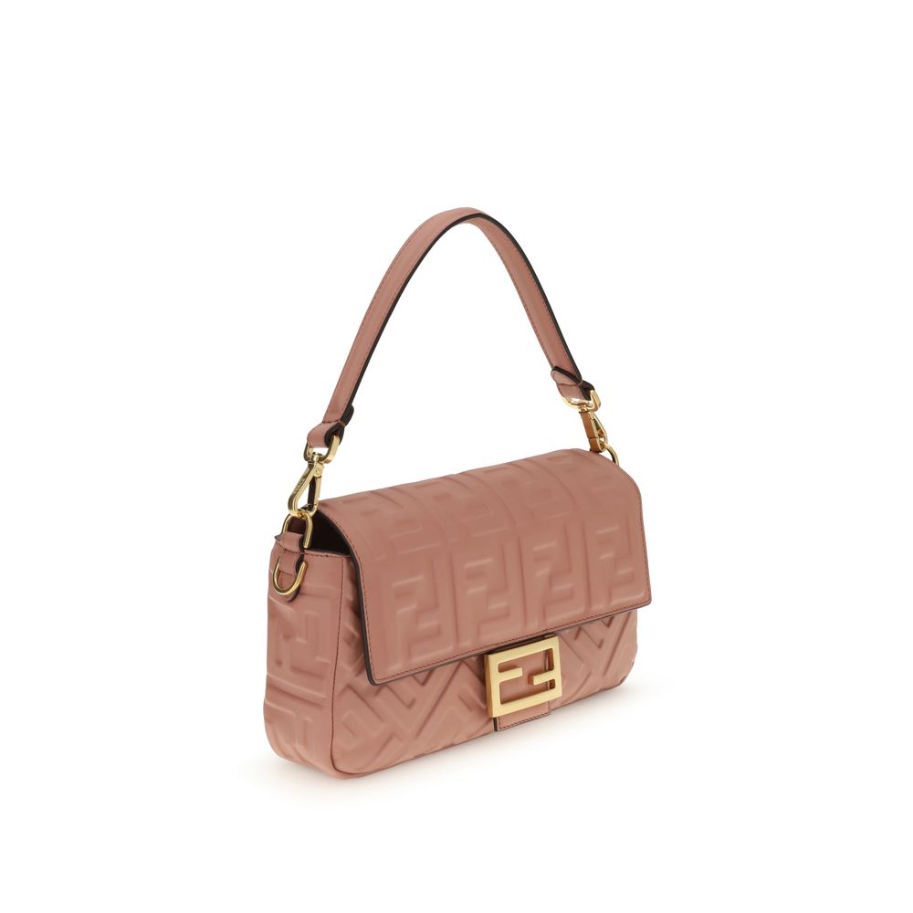 Multicolor Calf Leather Bos Taurus Shoulder BagThe Fendi Baguette Bag is crafted from pink calfskin leather with an embossed FF motif. It features a flap with magnetic closure and FF logo, a tone-on-tone nappa leather-lined interior with zip pocket, and v