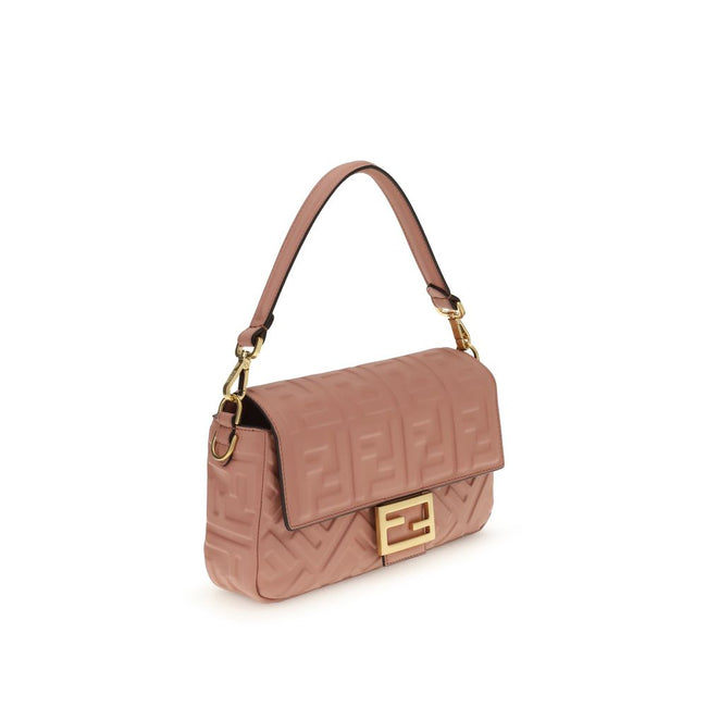 Multicolor Calf Leather Bos Taurus Shoulder BagThe Fendi Baguette Bag is crafted from pink calfskin leather with an embossed FF motif. It features a flap with magnetic closure and FF logo, a tone-on-tone nappa leather-lined interior with zip pocket, and v