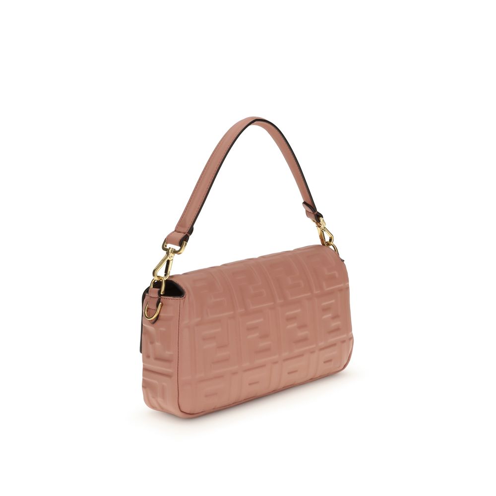 Multicolor Calf Leather Bos Taurus Shoulder BagThe Fendi Baguette Bag is crafted from pink calfskin leather with an embossed FF motif. It features a flap with magnetic closure and FF logo, a tone-on-tone nappa leather-lined interior with zip pocket, and v