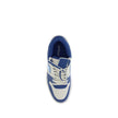 Blue Leather Chunky SneakersThe Out Of Office Sneakers by Off-White are crafted in leather and feature the signature Arrows motif and leather Safety Tag. With a round toe, contrasting front laces, heel reinforcement, and a flat rubber sole, they offer a b