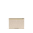 Cream Cotton Clutch BagThe Fendi denim Pouch is a compact and sophisticated accessory, crafted from denim with an all-over FF motif embroidery. The Fendi Roma print on the top highlights its distinctive identity. Completed with a leather wrist strap and a