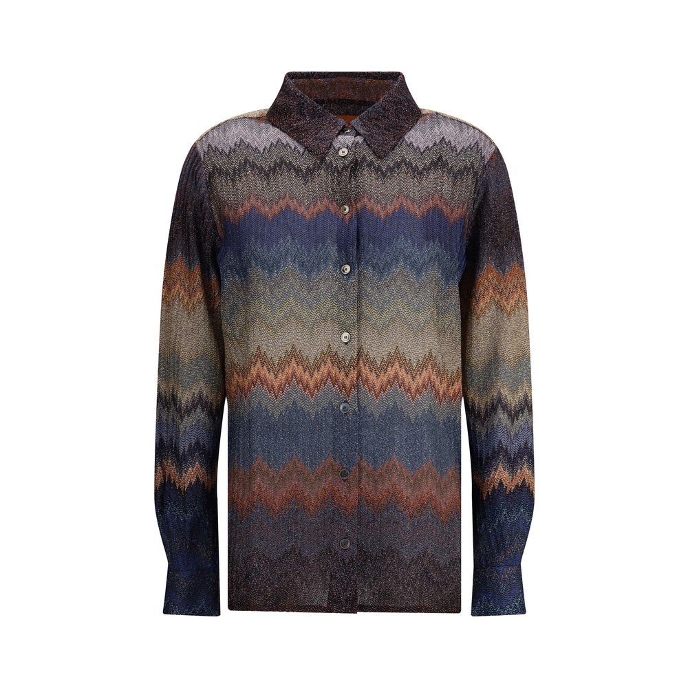 Multicolor Viscose Pattern ShirtThe viscose snake pattern Shirt by Missoni is a long-sleeved garment with bold, contemporary elegance. Crafted from viscose with lamé filaments, it features a refined raschel fabrication that creates the iconic snake motif,
