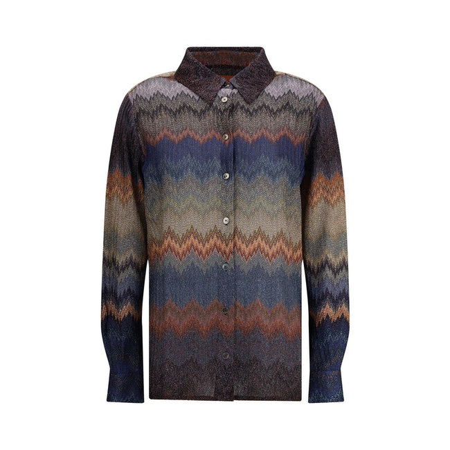 Multicolor Viscose Pattern ShirtThe viscose snake pattern Shirt by Missoni is a long-sleeved garment with bold, contemporary elegance. Crafted from viscose with lamé filaments, it features a refined raschel fabrication that creates the iconic snake motif,