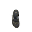 FF fabric sandalThe FF fabric Sandal by Fendi is a flat slide featuring a double strap with a decorative FF Baguette buckle. Crafted in jacquard fabric with the iconic FF pattern and black nappa leather details, it is finished with gold-tone metal hardwar