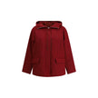 Bordeaux Polyester Shell JacketThe Gucci Red Polyester faille Jacket combines functionality with contemporary style. Featuring a fixed hood with zip and drawcord, four front pockets, adjustable elastic hem, and padding, it provides comfort and protection.