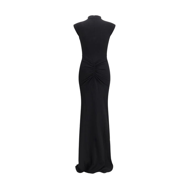 Black Viscose Cocktail DressThe Jacquemus fitted Dress in stretch crêpe features cap sleeves, a high neckline, and ruched detailing at the back. With an invisible zip closure and floor-length silhouette, it offers a slim and elegant fit, perfect for forma
