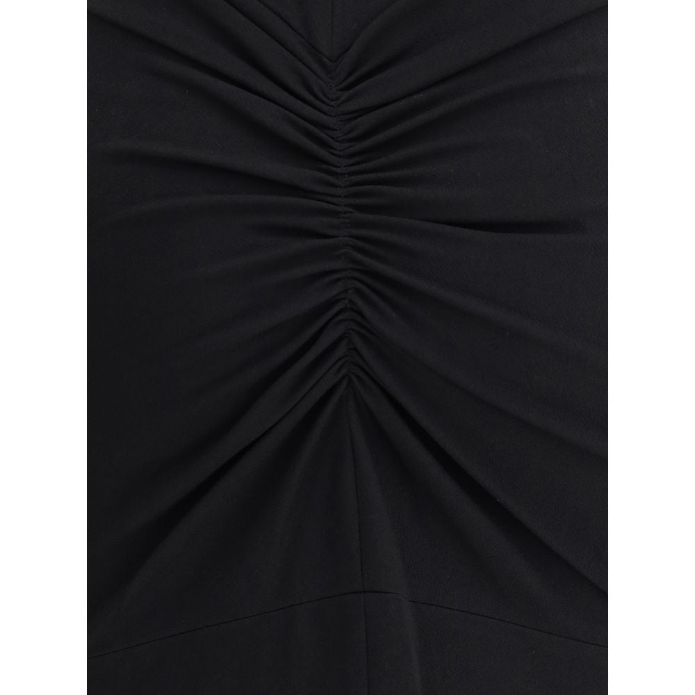 Black Viscose Cocktail DressThe Jacquemus fitted Dress in stretch crêpe features cap sleeves, a high neckline, and ruched detailing at the back. With an invisible zip closure and floor-length silhouette, it offers a slim and elegant fit, perfect for forma