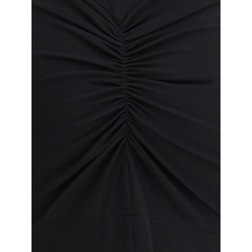 Black Viscose Cocktail DressThe Jacquemus fitted Dress in stretch crêpe features cap sleeves, a high neckline, and ruched detailing at the back. With an invisible zip closure and floor-length silhouette, it offers a slim and elegant fit, perfect for forma