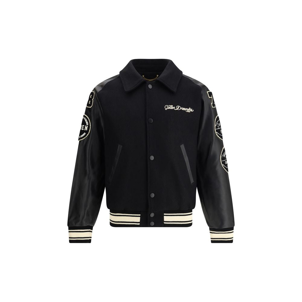 Schwarze Bomberjacke aus Wolle und Leder von Aries