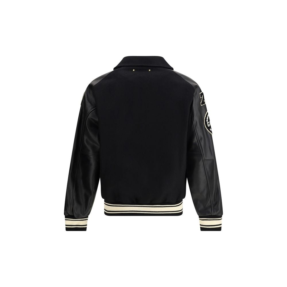 Schwarze Bomberjacke aus Wolle und Leder von Aries