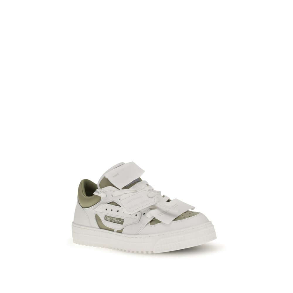 White Leather Low Top SneakersThe Low Top 3.0 Off Court Sneakers by Off-White are crafted from white leather and represent a perfect blend of street style and the brand’s iconic details. They feature a low-top silhouette with a round toe, perforated detai