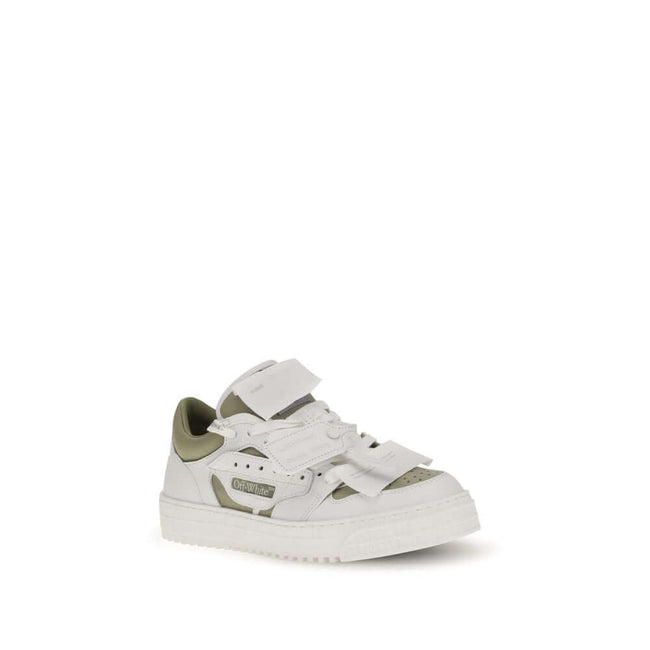 White Leather Low Top SneakersThe Low Top 3.0 Off Court Sneakers by Off-White are crafted from white leather and represent a perfect blend of street style and the brand’s iconic details. They feature a low-top silhouette with a round toe, perforated detai