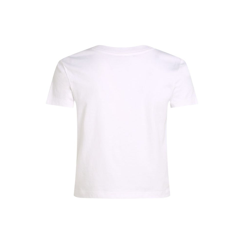 White Recycled Cotton T-ShirtDiscover the short-sleeve women’s t-shirt by Calvin Klein Jeans, a clothing item that combines style and sustainability. Made from 100% recycled cotton, this t-shirt is perfect for those looking for a casual yet refined look.