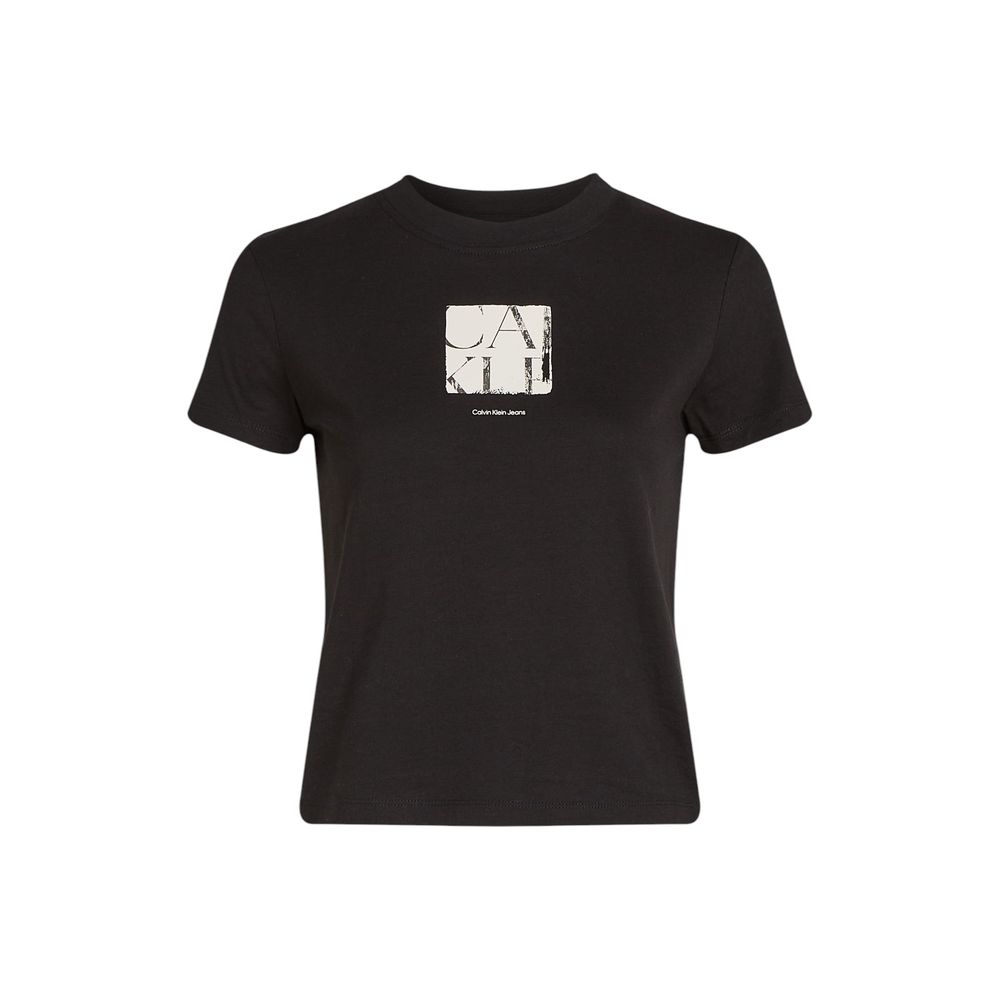 Black Recycled Cotton T-ShirtDiscover the short-sleeve women’s t-shirt by Calvin Klein Jeans, a clothing item that combines style and sustainability. Made from 100% recycled cotton, this t-shirt is perfect for those looking for a casual yet refined look.