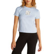 Blue Recycled Cotton T-ShirtDiscover the short-sleeve women’s t-shirt by Calvin Klein Jeans, a clothing item that combines style and sustainability. Made from 100% recycled cotton, this t-shirt is perfect for those looking for a casual yet refined look. T