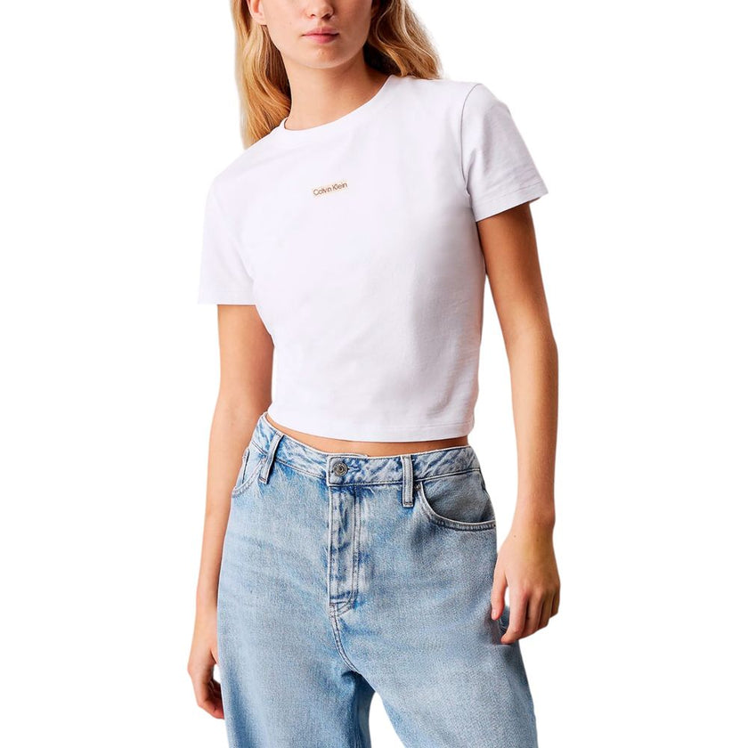 White Recycled Cotton T-ShirtDiscover the Calvin Klein Jeans PLACED INSTITUTIONAL J20J225524 short sleeve t-shirt for women, made from 100% recycled cotton for exceptional comfort and a perfect fit. This model features a minimalist design with the Calvin