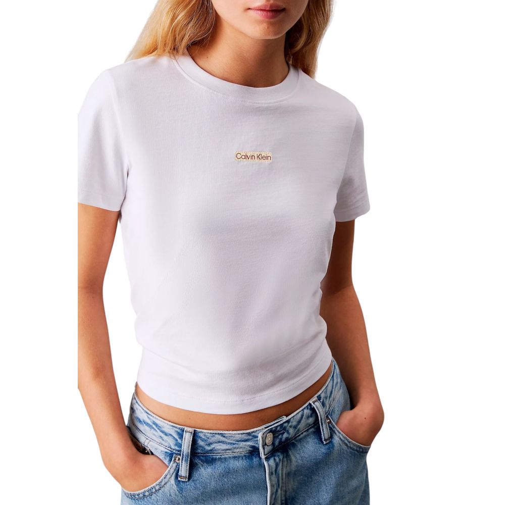 White Recycled Cotton T-ShirtDiscover the Calvin Klein Jeans PLACED INSTITUTIONAL J20J225524 short sleeve t-shirt for women, made from 100% recycled cotton for exceptional comfort and a perfect fit. This model features a minimalist design with the Calvin