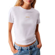 White Recycled Cotton T-ShirtDiscover the Calvin Klein Jeans PLACED INSTITUTIONAL J20J225524 short sleeve t-shirt for women, made from 100% recycled cotton for exceptional comfort and a perfect fit. This model features a minimalist design with the Calvin