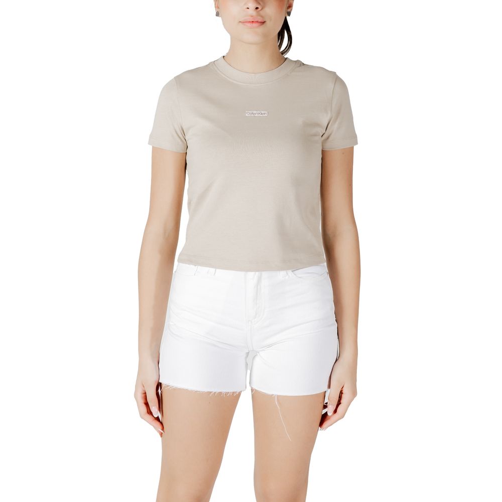 Beige Recycled Cotton T-ShirtDiscover the Calvin Klein Jeans PLACED INSTITUTIONAL J20J225524 short sleeve t-shirt for women, made from 100% recycled cotton for exceptional comfort and a perfect fit. This model features a minimalist design with the Calvin
