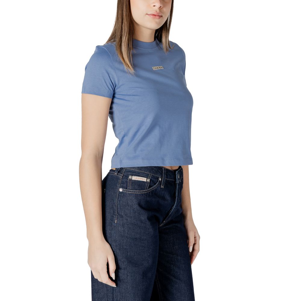 Light Blue Recycled Cotton T-ShirtDiscover the Calvin Klein Jeans PLACED INSTITUTIONAL J20J225524 short sleeve t-shirt for women, made from 100% recycled cotton for exceptional comfort and a perfect fit. This model features a minimalist design with the Ca