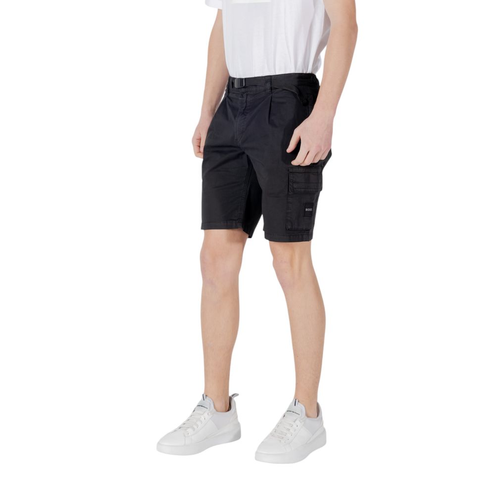 Black Cotton Bermuda Shorts with Side Pockets
