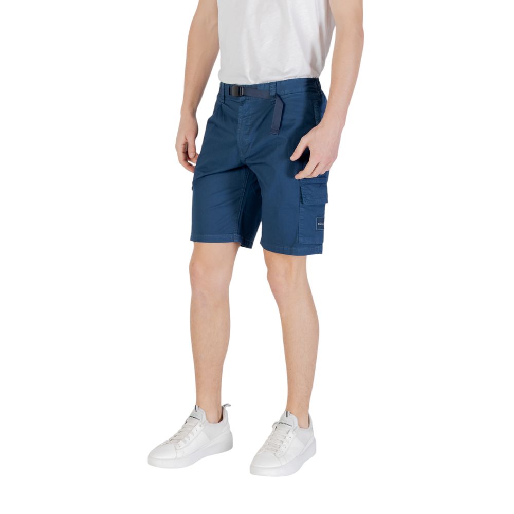 Blue Cotton Bermuda Shorts with Side Pockets