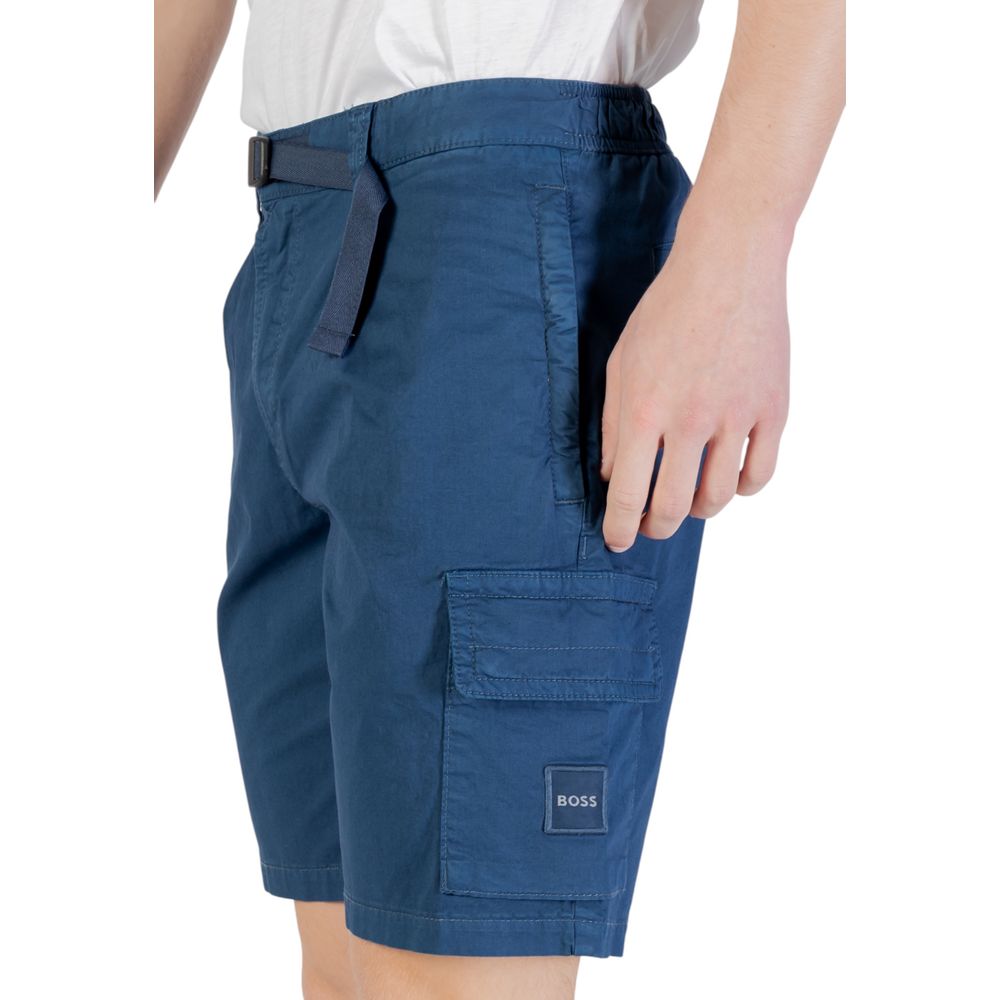 Blue Cotton Bermuda Shorts with Side Pockets