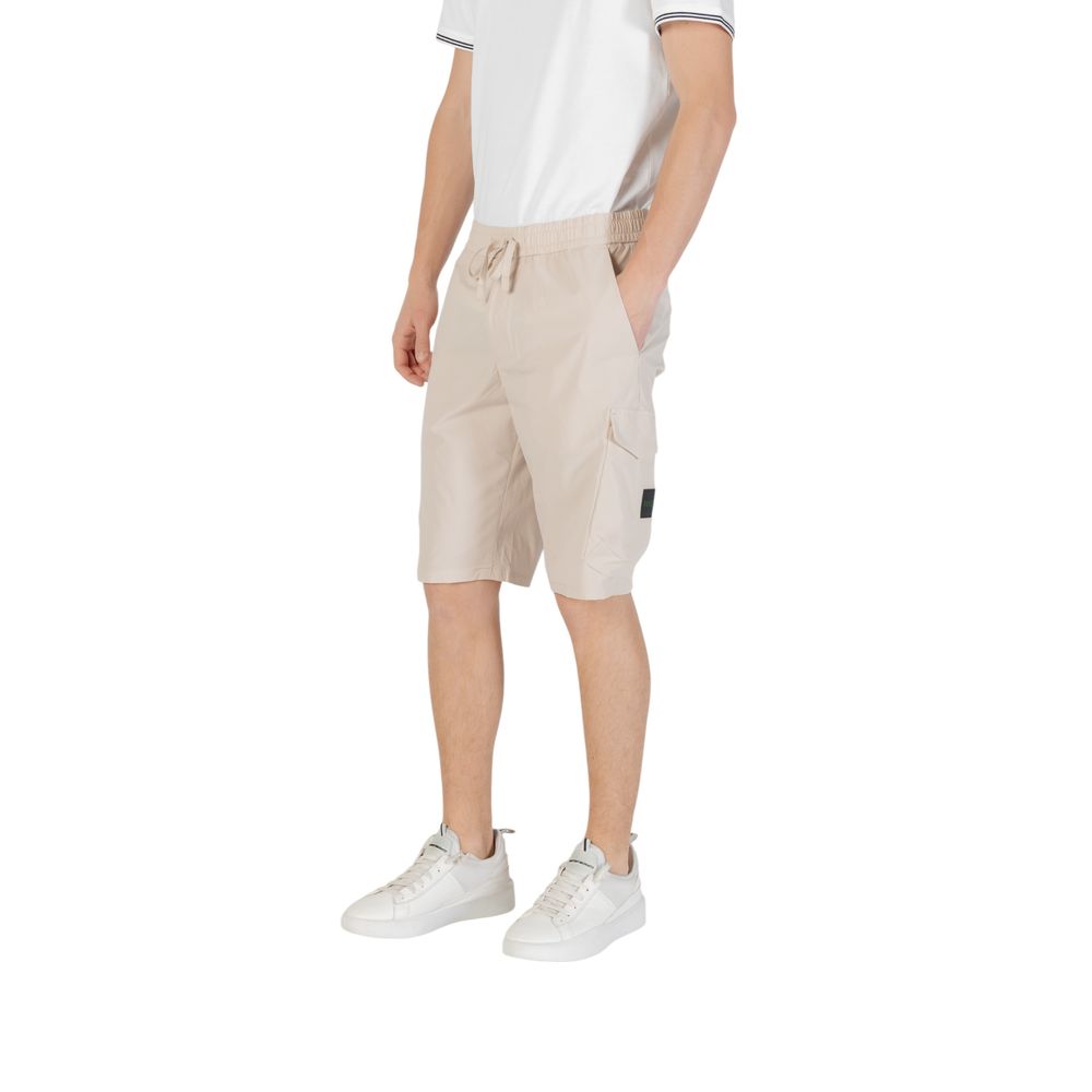 Beige Synthetic Bermuda Shorts with Pockets
