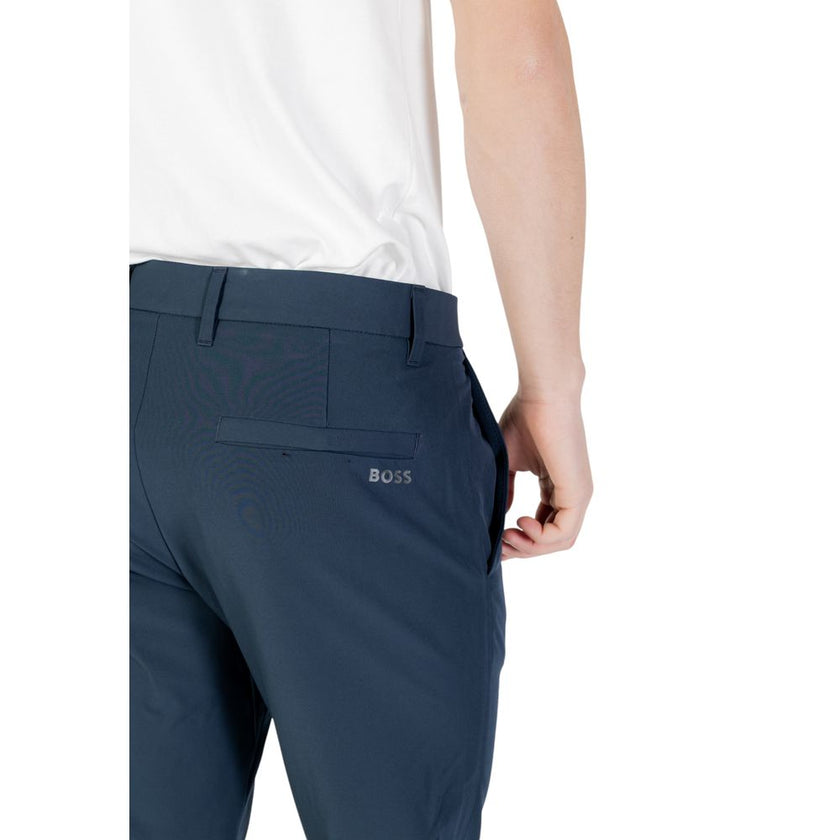 Blue Polyester Skinny PantsThe Boss T_Commuter-Slim men’s slim pants are the perfect choice for those seeking a balance between style and comfort. Made from a blend of 95% polyester and 5% elastane/lycra, these pants offer a tailored fit that perfectly co