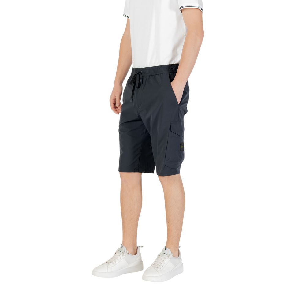 Blue Synthetic Bermuda Shorts with Pockets