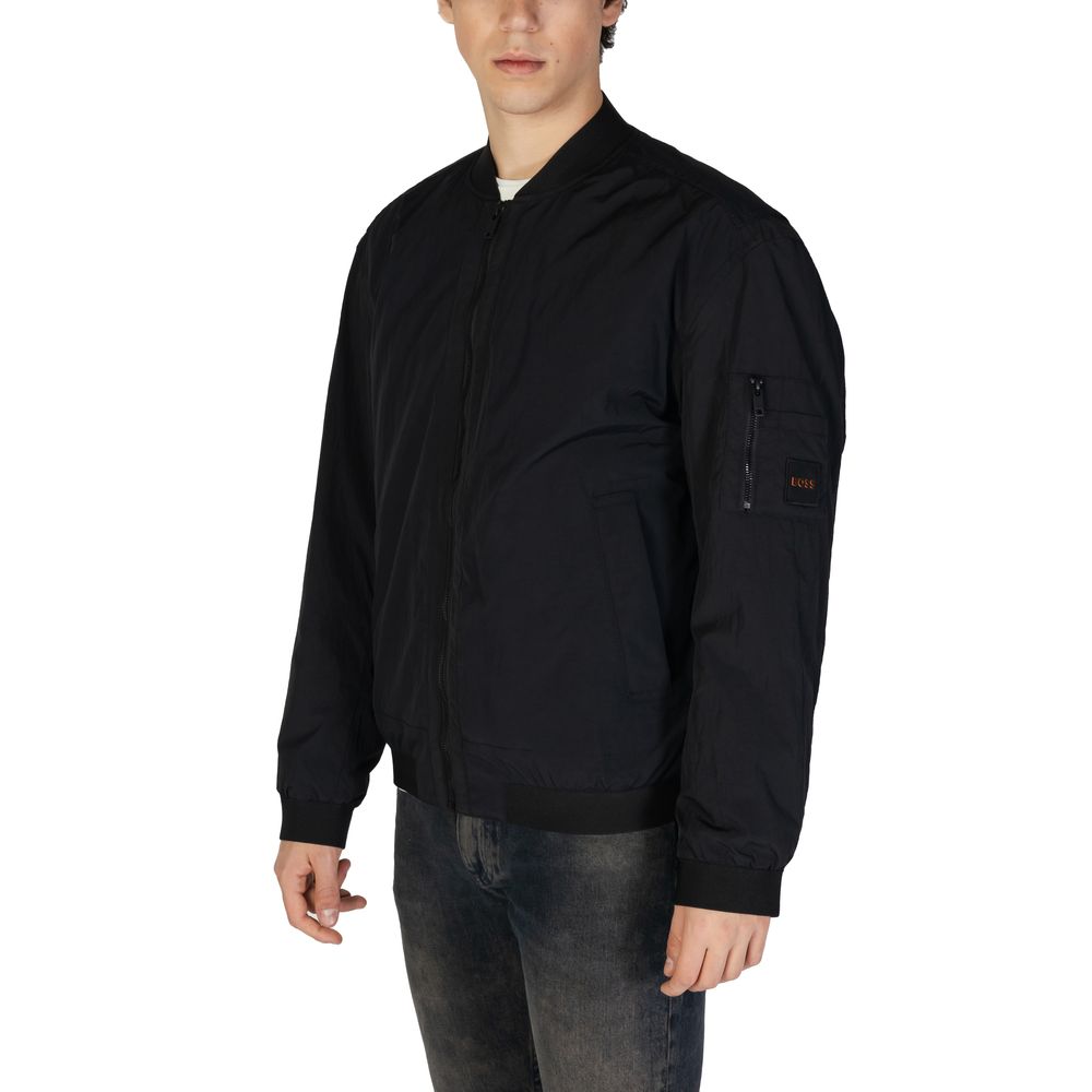 Schwarze Bomberjacke aus Synthetik mit Reißverschluss