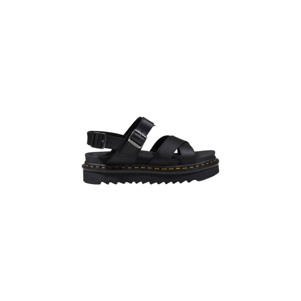 Schwarze flache Ledersandalen mit Gummisohle