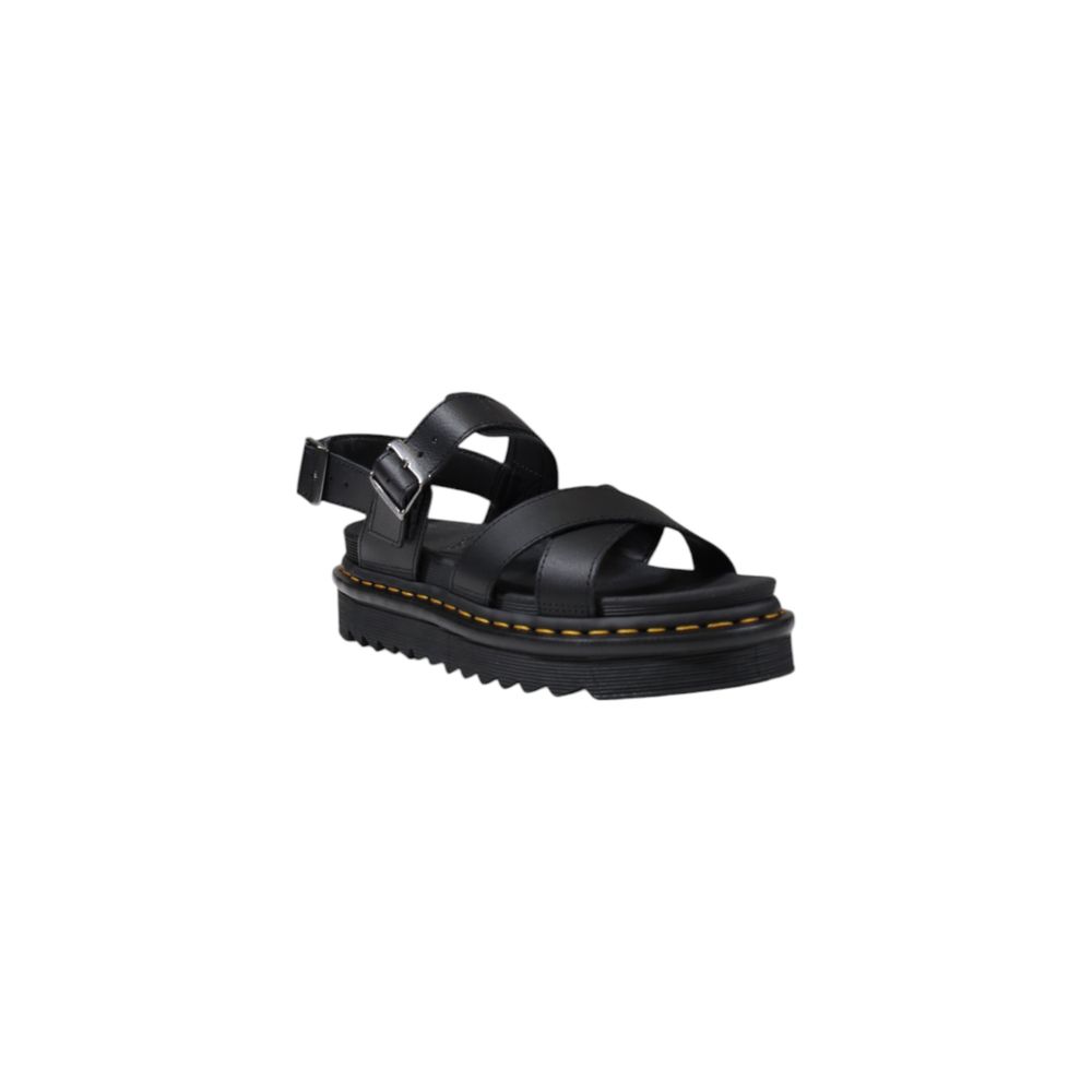 Schwarze flache Ledersandalen mit Gummisohle