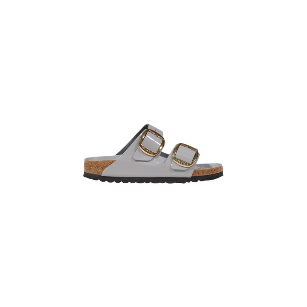 Gray Leather Slippers with Buckle Detail