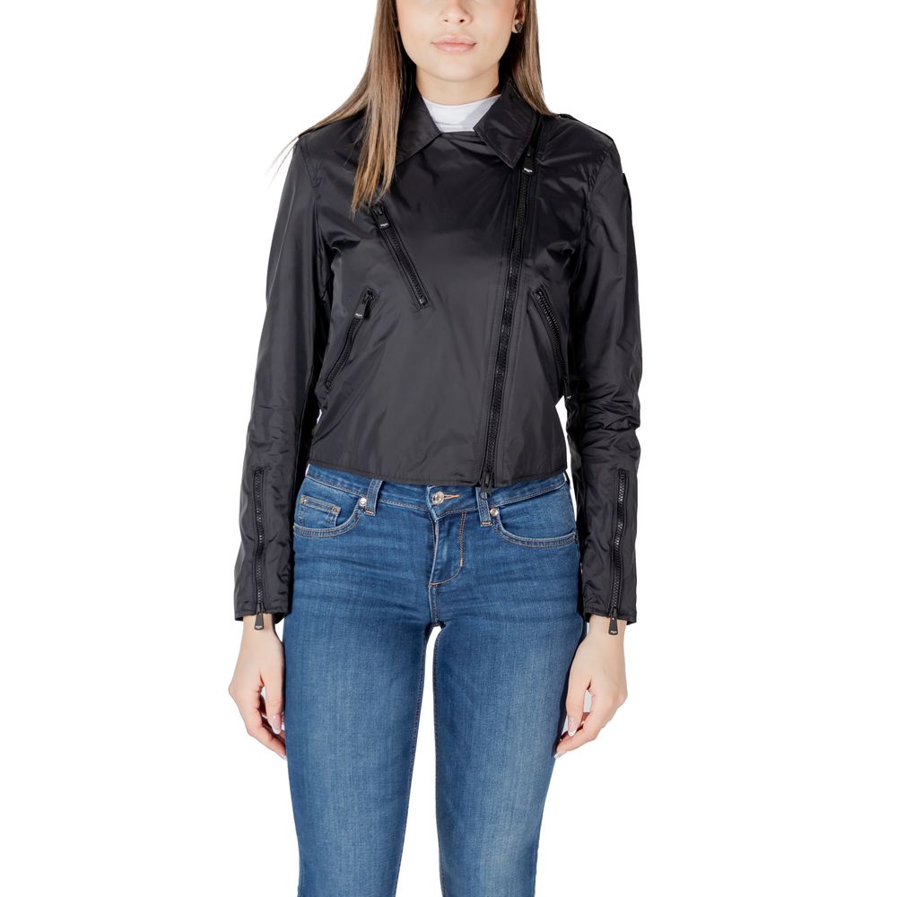 Schwarze Kunstleder-Bikerjacke mit Reißverschluss