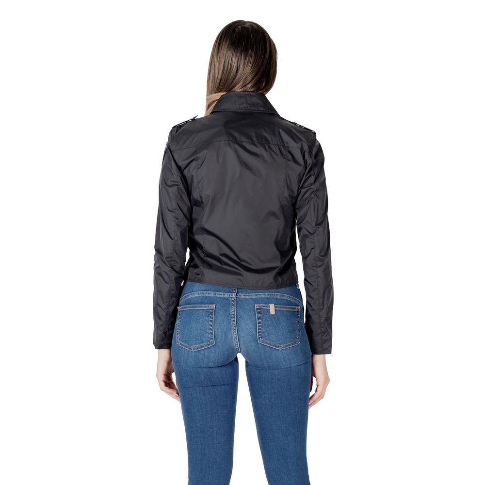 Schwarze Kunstleder-Bikerjacke mit Reißverschluss