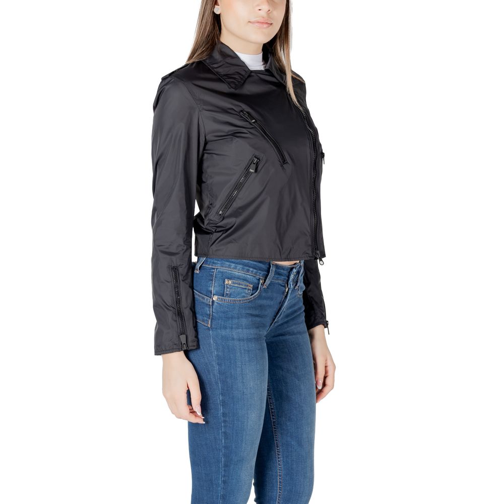 Black Synthetic Zamora Biker Jacket with Zip Closure