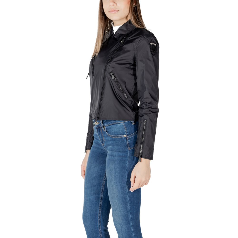 Black Synthetic Zamora Biker Jacket with Zip Closure