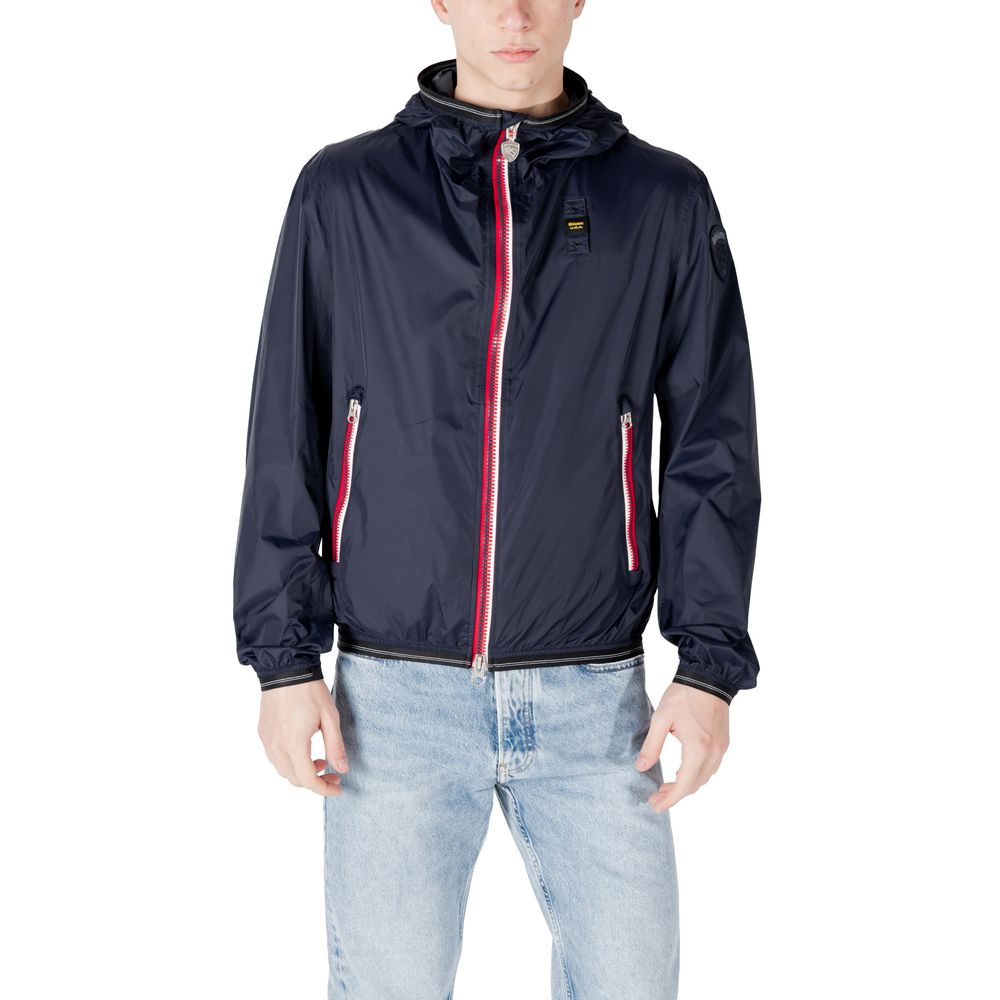 Blaue Kunstfaserjacke mit Reißverschlusstaschen