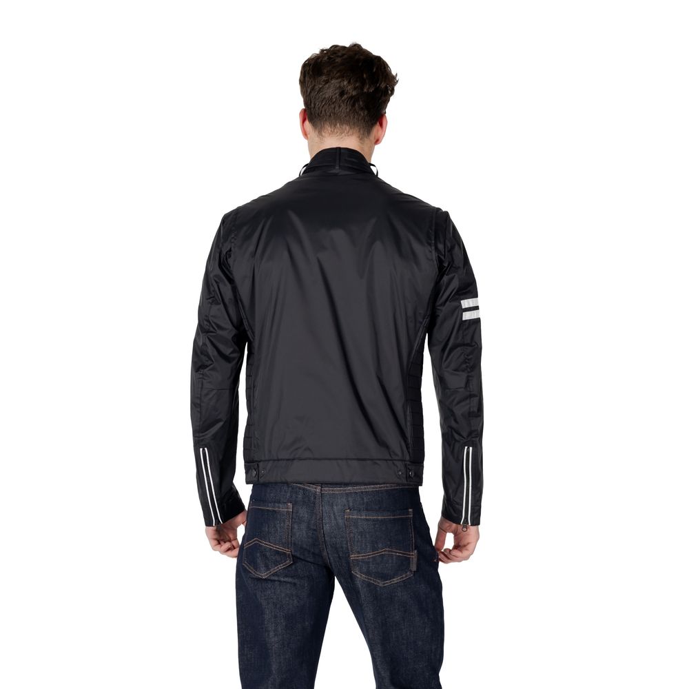 Schwarze Synthetik-Bikerjacke mit Racing-Details