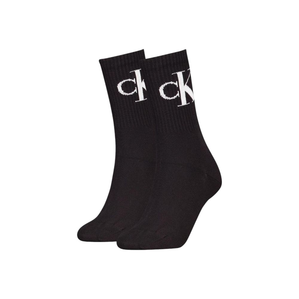 Black Cotton SocksDiscover the comfort and style of Calvin Klein Jeans CKJ WOMEN SOCK 2P MONOGRAM. Made with high-quality materials, these socks consist of 68% cotton, 28% polyester, 3% elastane/lycra, and 1% polyamide, ensuring a perfect fit and a soft f